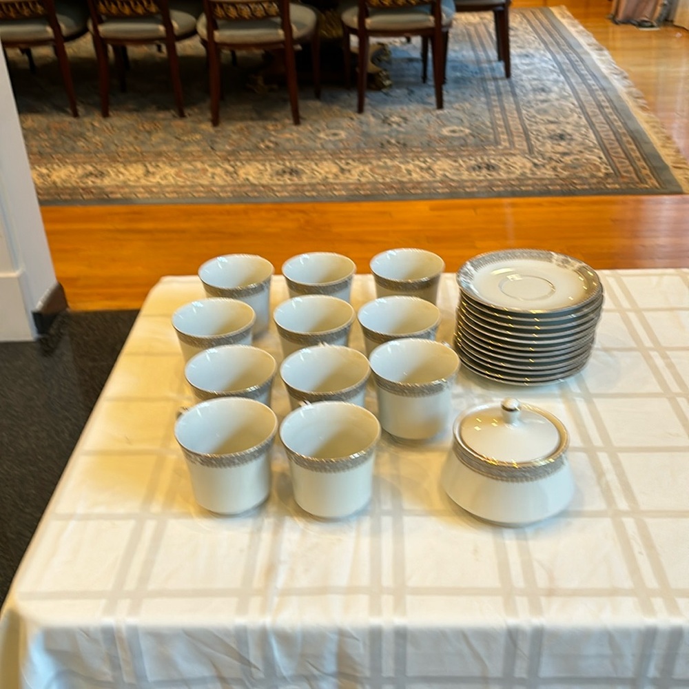 MIKASA Ivory china cups and saucers and sugar holders